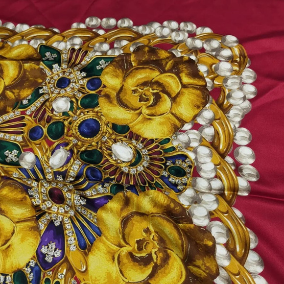 Chanel Iconic 54” Silk Shawl Jewel Camellia Motif Multicolor Large Scarf Wrap - Picture 13 of 15